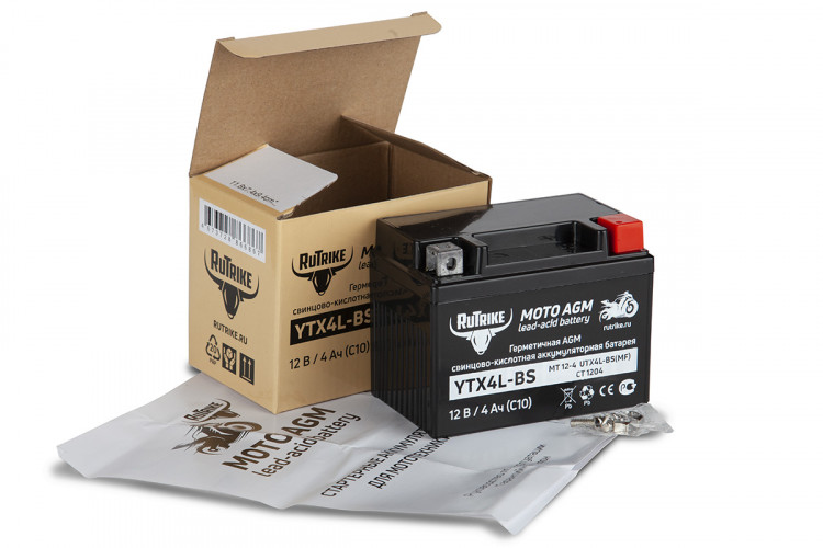 Аккумулятор стартерный для мототехники Rutrike YTX4L-BS (12V/4Ah) в Омске