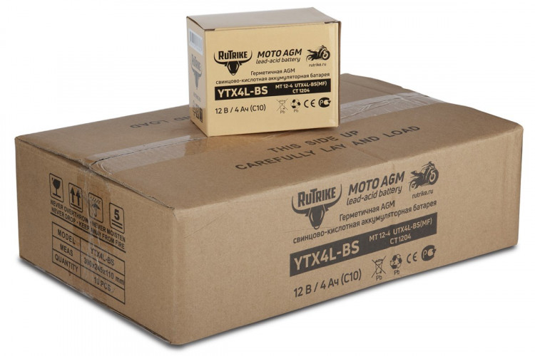 Аккумулятор стартерный для мототехники Rutrike YTX4L-BS (12V/4Ah) в Омске
