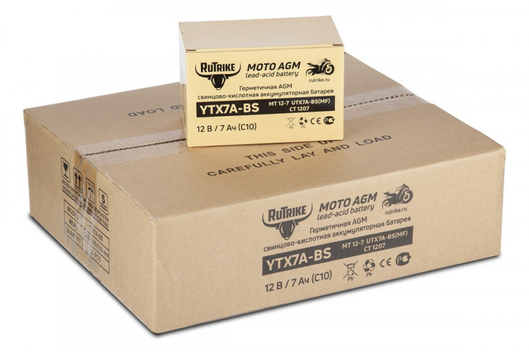 Аккумулятор стартерный для мототехники Rutrike YTX7A-BS (12V/7Ah) в Омске