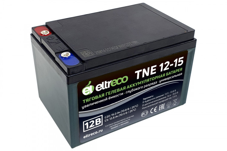 Тяговый аккумулятор Eltreco TNE12-15 (12V12A/H C3) болт в Омске