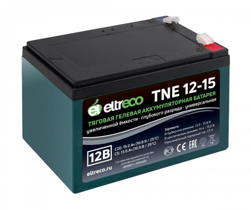 Тяговый аккумулятор Eltreco TNE12-15 (12V12A/H C3) нож в Омске