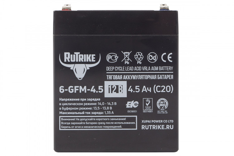 Тяговый гелевый аккумулятор RuTrike 6-GFM-4.5 (12V4.5A/H C20) в Омске