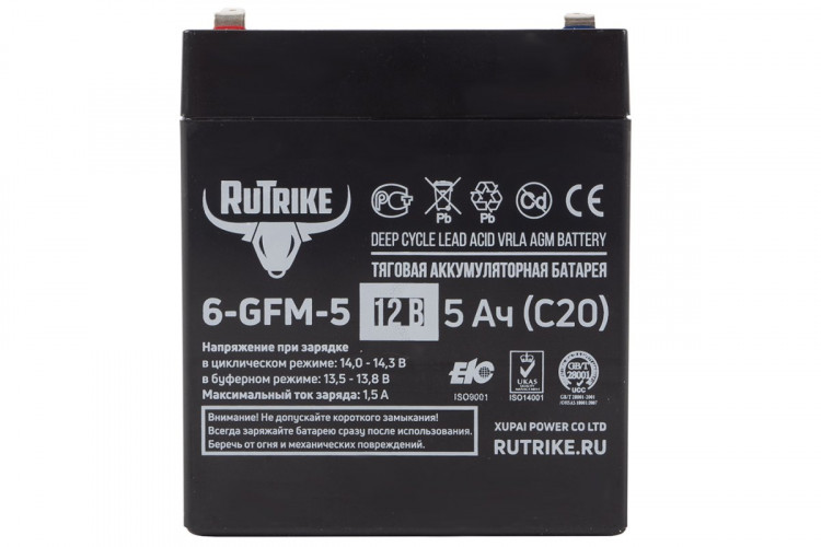 Тяговый гелевый аккумулятор RuTrike 6-GFM-5 (12V5A/H C20) в Омске