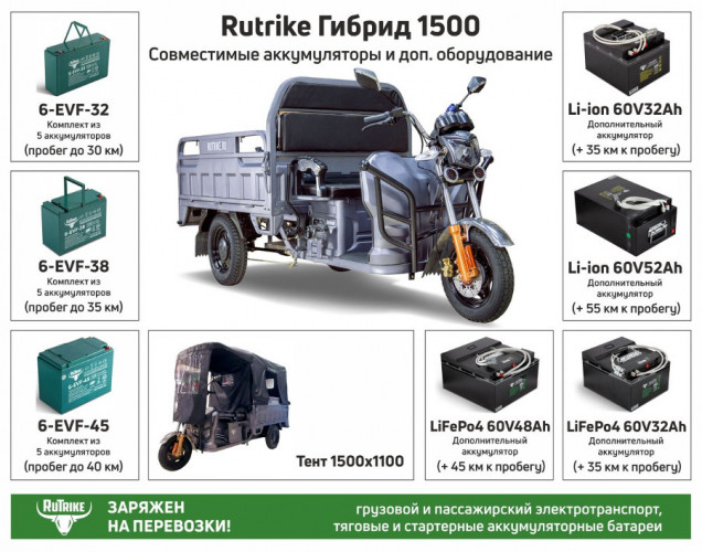 Грузовой электрический трицикл RuTrike Гибрид 1500 в Омске